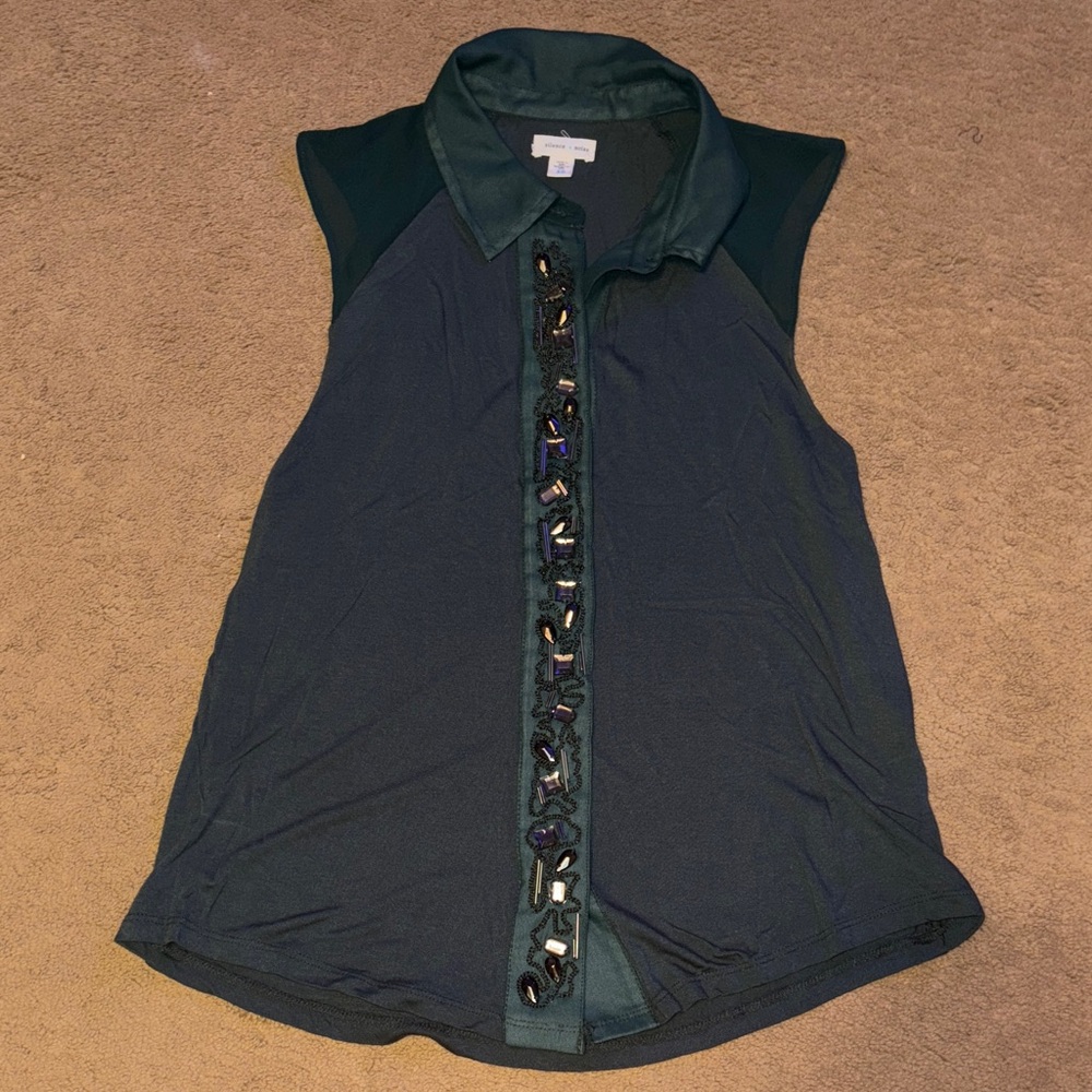 Silence + Noise Dark Green Sleeveless Blouse